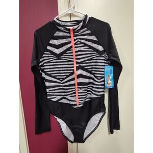 Speedo Women's UV Protection One Piece Long Sleeve Swimsuit, Size L, Black, NWT